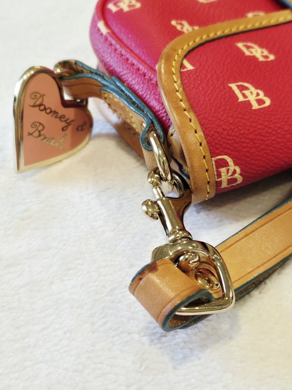 Dooney & Bourke Dark Pink Signature Logo Wristlet with Tan Leather Trim - Picture 3 of 12